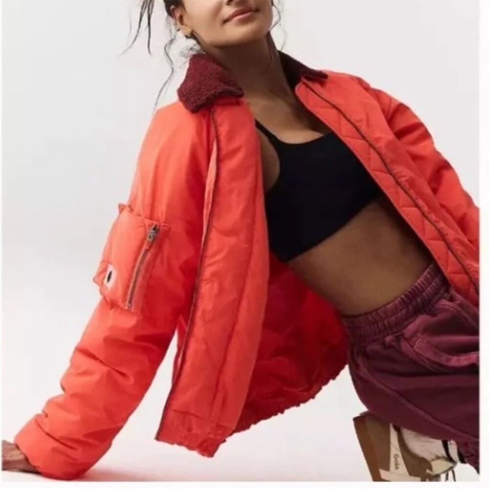 NWT Free People Outpost Bomber Jacket in Cherry Tomato Combo Size M